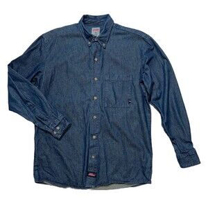 Dickies Mens M Denim  Long Sleeve Button Down Shirt  100% Cotton Work Casual